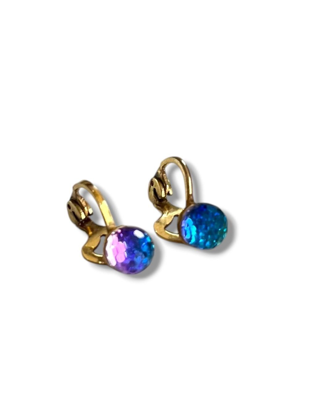 Vintage Faceted AB Blue Green Purple Clip Earrings